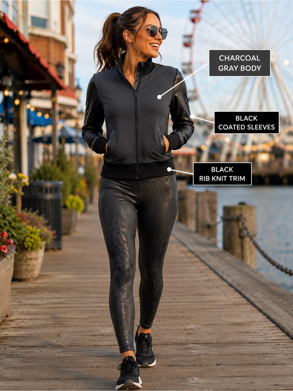 lululemon athletica Mixed Media Black/ Dark Gray Jacket with Matching Legging
